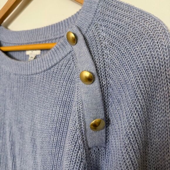 J Crew Sweater Womens Plus Sz 2X Light Blue Knit Crew Neck Buttons Soft Comfort - Picture 4 of 12